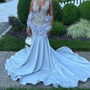 Silver prom dress with fur
